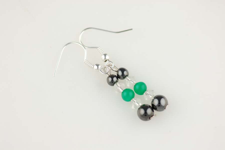 Earring Hematite Green Cat Eye