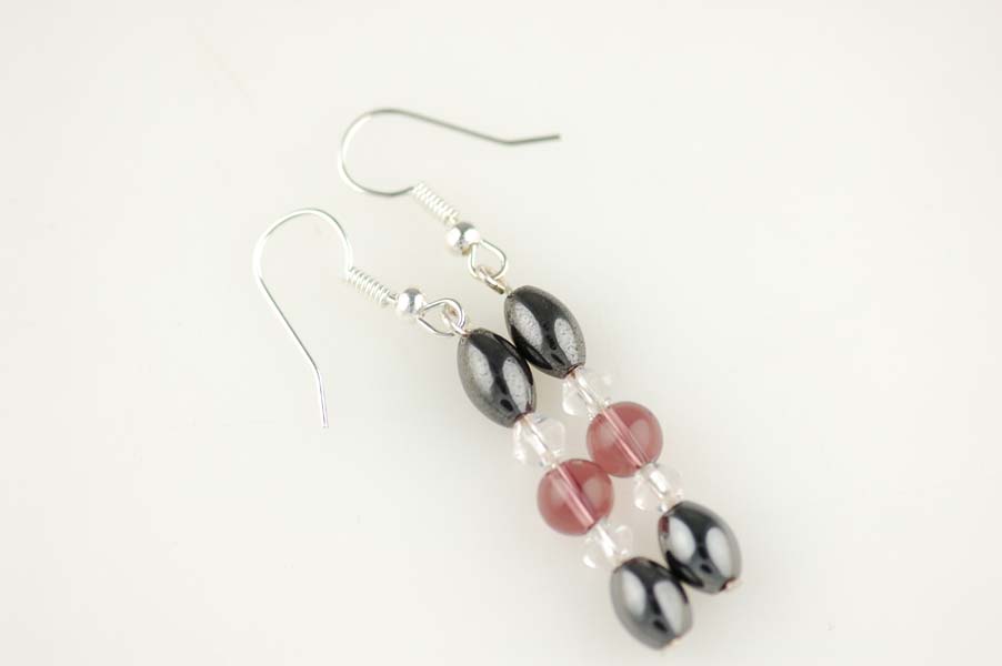 Earring Hematite Purple Glass