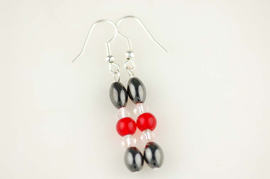 Earring Hematite Red Glass