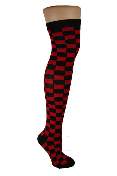 Sock Overknee Check Red And Black 2 Pairs