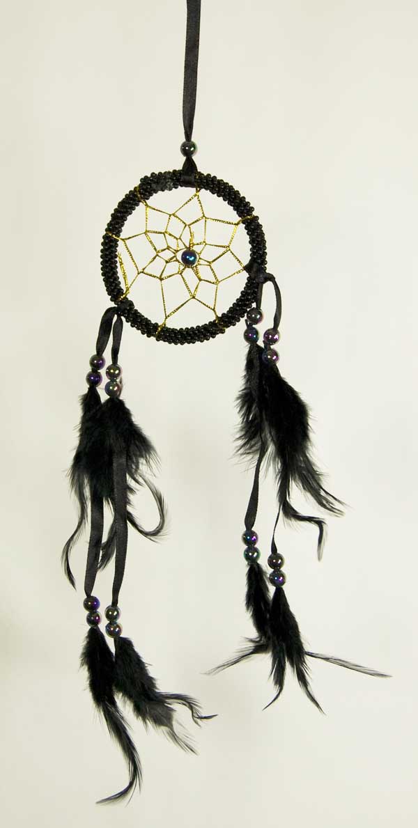Dream Catcher With Feathers Black 3 Inch