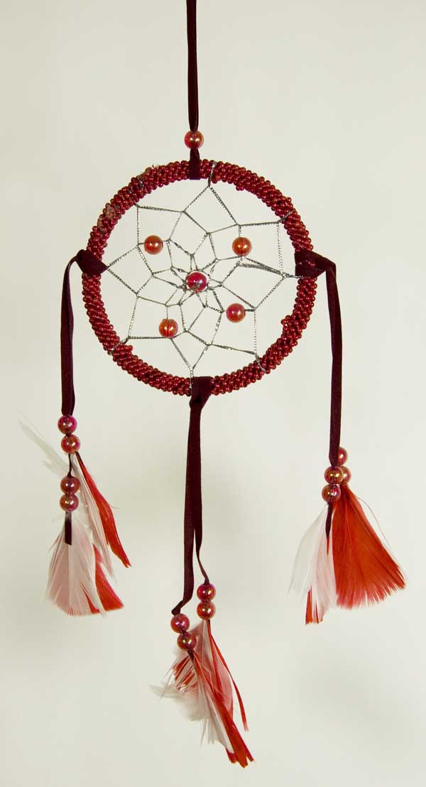 Dream Catcher With Feathers Red 3.5 Inch