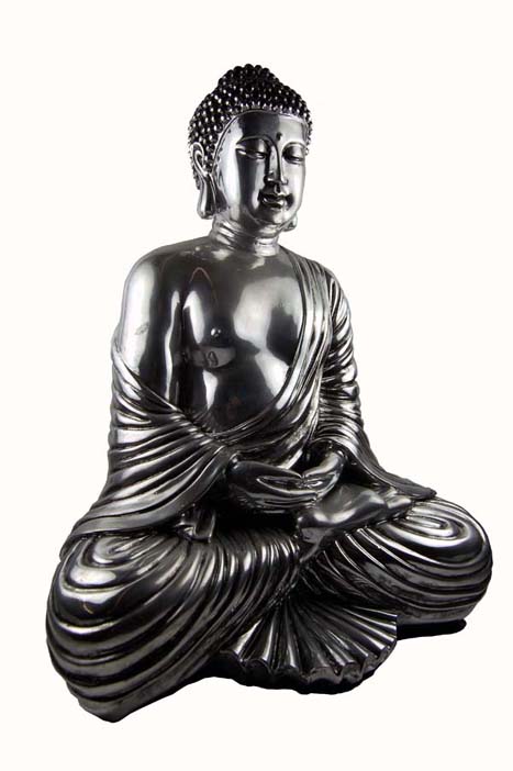 Buddha Sitting  Silver Coloured Resin W33cm