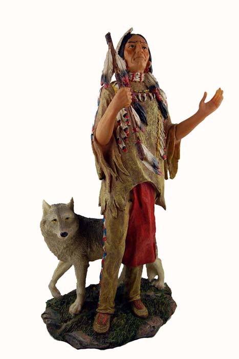 Indian Standing With Wolf 14 Inch