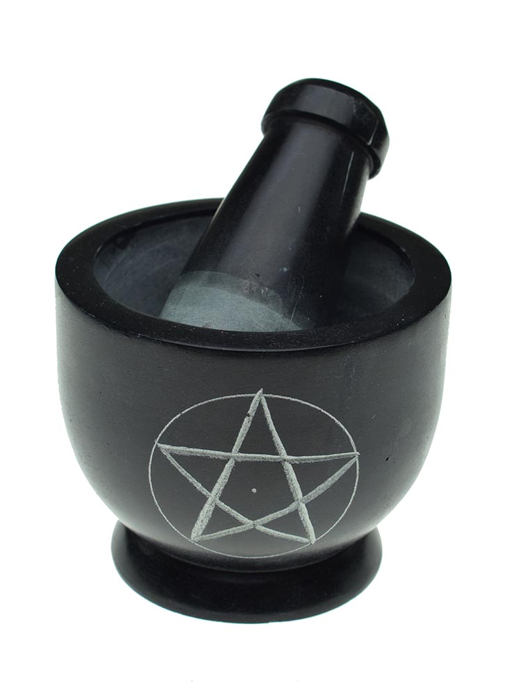 Soapstone Pestle And Mortar Pentagram 6.5cm (h) 8cm (d)