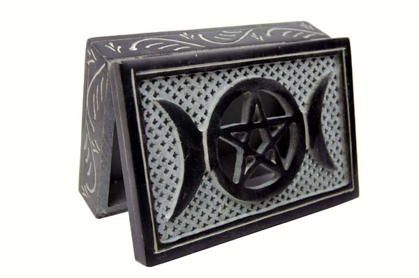 Soapstone Box Pentagram And Moon 4x15cm