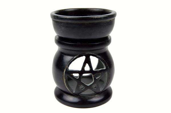 Soapstone Oilburner Black Pentagram 8cm