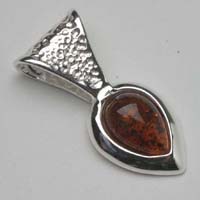 Amber Pendant Thick Silver  925 Sterling Silver