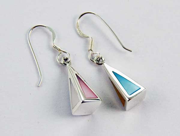Earring Silver Pyramid Shape Multi Stones