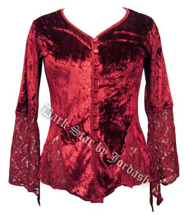 DARK STAR TRIM EDGED VELVET/LACE BLOUSE DS/BL/5724V