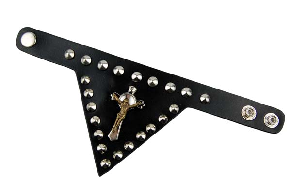Bracelet Leather Black Crucifix In Centre With Studs A*MORE INFO