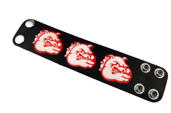 Leather Bracelet Wide With 3 Bull Dog Faces