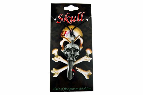 Pendant Pewter Skull Key 6.5cm