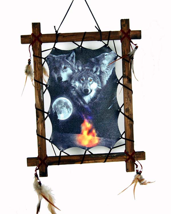 FRAME WOODEN WOLVES CAMP FIRE