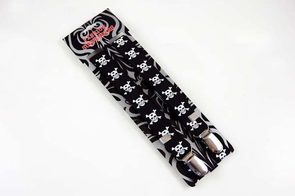 Braces Black With White Skull And Cross Bones