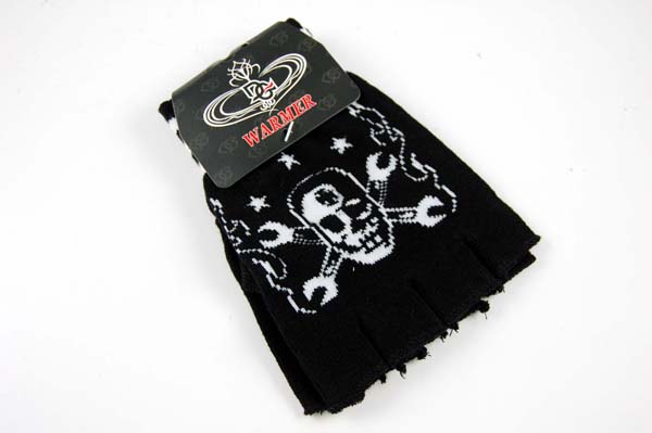 Glove Half Black With White Skull And Spanners 4 Pairs