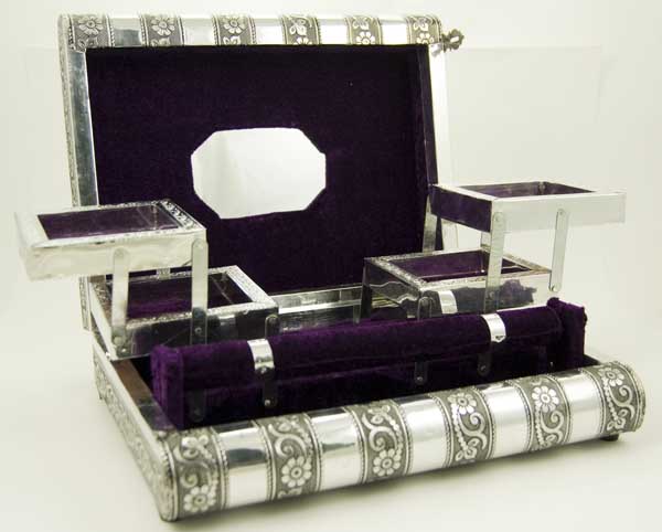 Box For Jewellery With Metal Top And Purple Velvet Inner