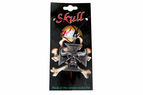 Pendant Pewter Demon On Cross 5cm