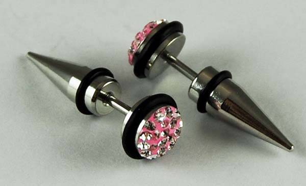 Body Piercing Plug Spike With Stone Pink 2pcs