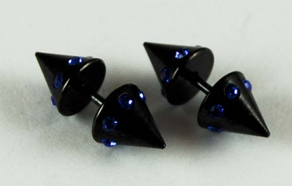 Body Piercing Spike Ends With Stones Blue 2pcs