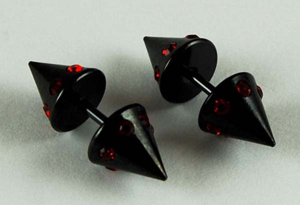Body Piercing Spike Ends With Stones Red 2pcs