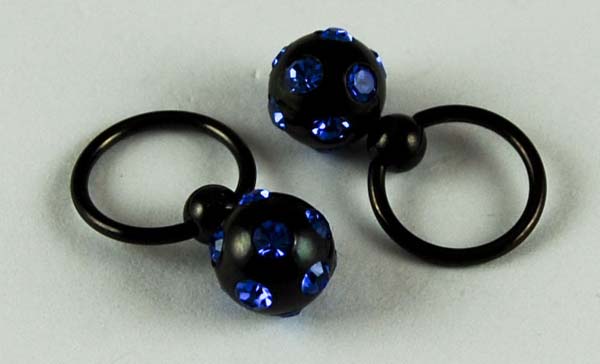 Body Piercing Circle Drop With Stones Blue 2pcs
