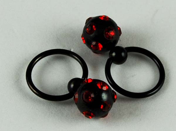 Body Piercing Circle Drop With Stones Red 2pcs