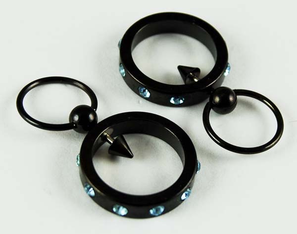 Body Piercing Circle Ring With Stones Blue 2pcs