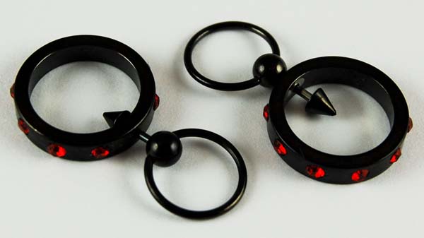 Body Piercing Circle Ring With Stones Red 2pcs