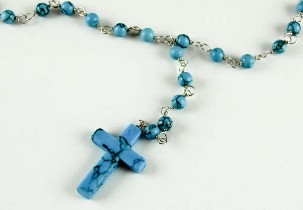 Rosary Style Necklace Turquoise Semi-Precious Stones