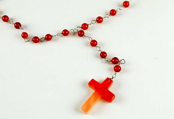 Rosary Style Necklace Red Agate Semi-Precious Stones L*MORE INFO