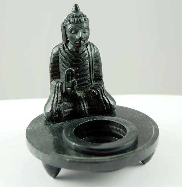T-Light Holder Soapstone Black Buddha 11.5cm (h)