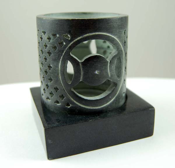 Soapstone T-Light Holder Black With Triple Moon Base I*MORE INFO