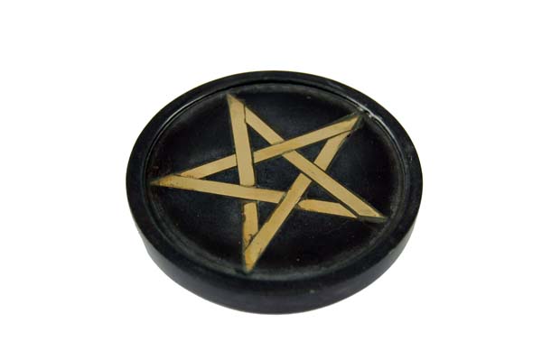 Soapstone Coaster Black With Pentagram 2Pcs 9cm (d)