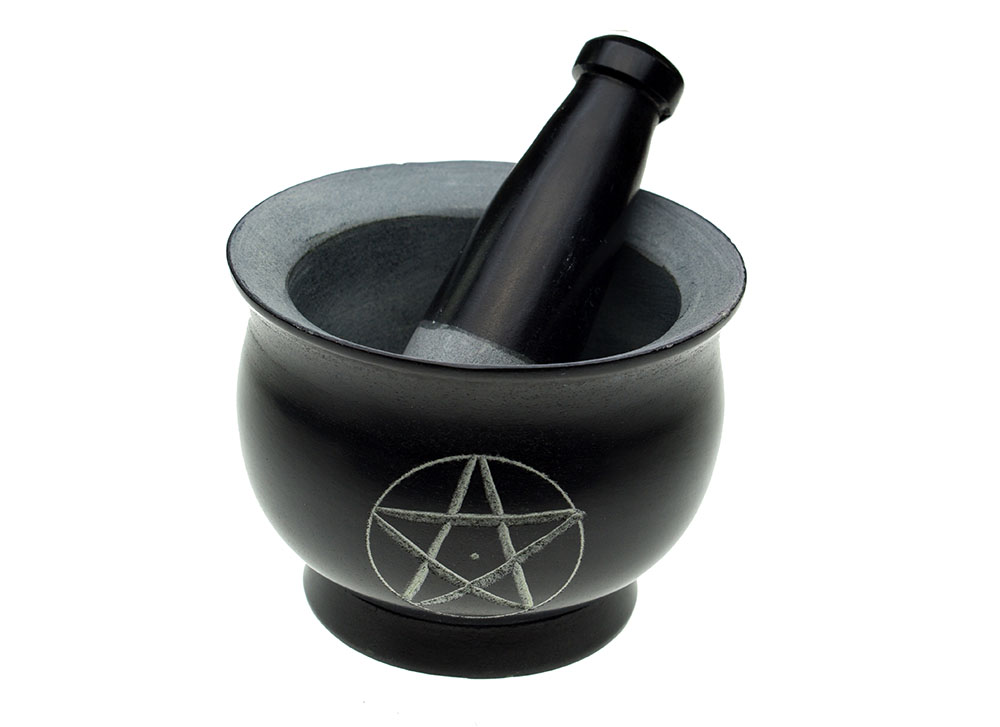 Soapstone Mortar And Pestle Pentagram 8cm (h) 10cm (d)