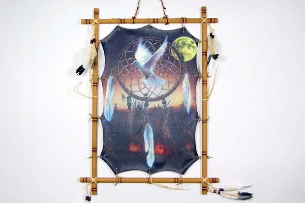 Frame Wooden Dove In Dreamcatcher 56x41cm