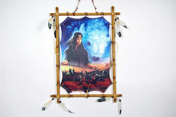 Frame Wooden Indian Lady With Tribe 56x41cm