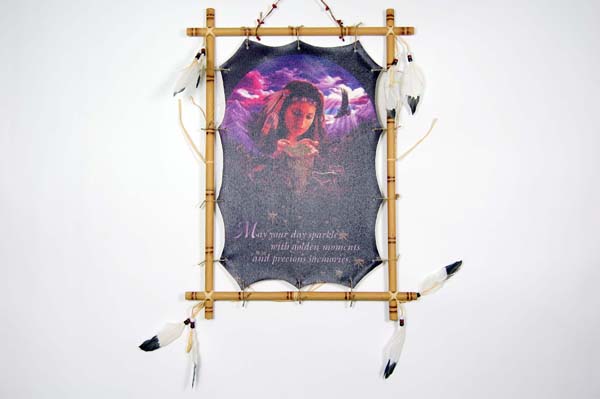 Frame Wooden Indian Lady With Eagle And Wording 56x41cm