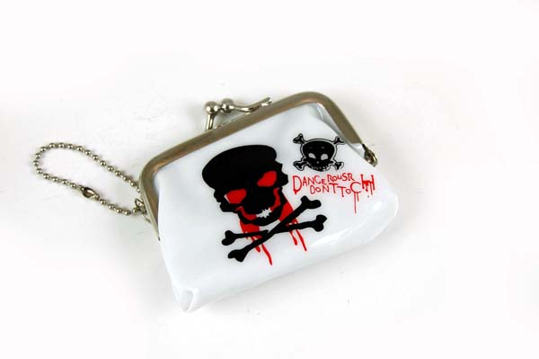 Purse Key Chain White With Skull And Bones 4Pcs