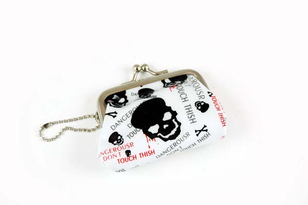 Purse Key Chain White With Skull Face 4Pcs