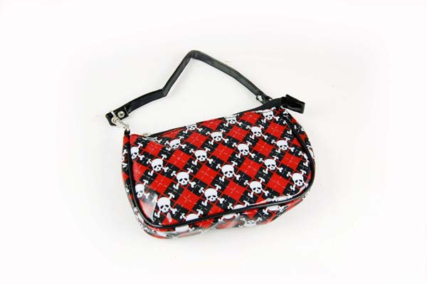 Bag Pvc Argyle Red And Black With White Skull And Bone*MORE INFO