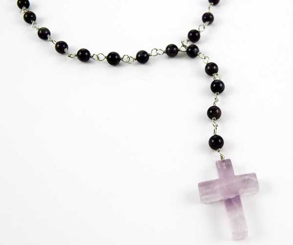 Rosary Style Necklace Amethyst Semi-Precious Stones