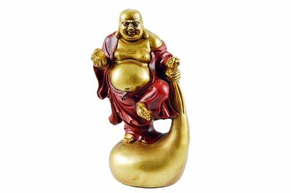 Buddha Standing On Bag Red And Gold 7 Inch
