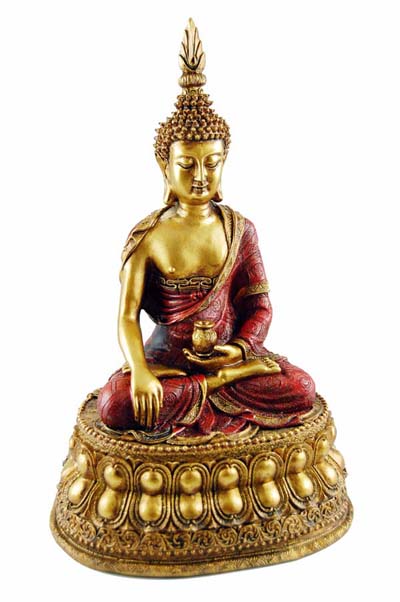 Buddha Thai With Pot Red And Gold 10 Inch
