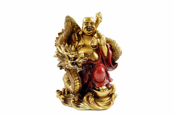 Buddha With Dragon Red And Gold 5.25 Inch
