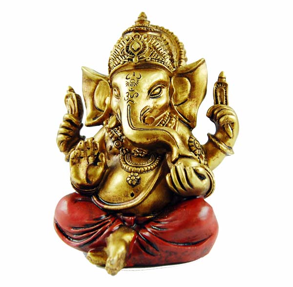 Ganesh Sitting Red And Gold 4 Inch