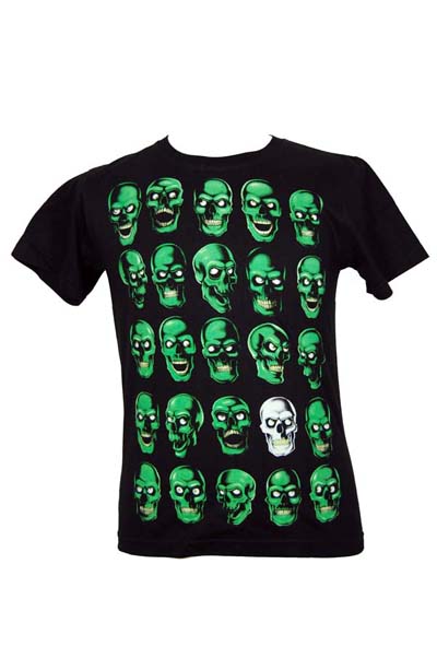 T-Shirt Medium Green Skulls