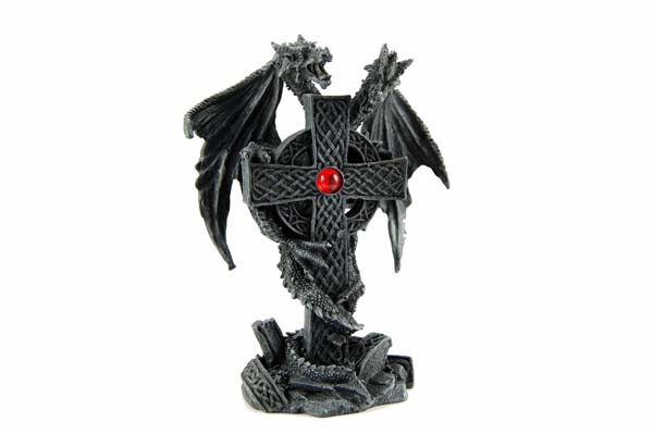 Dragon Twin Heads On Cross H14xw7.5cm