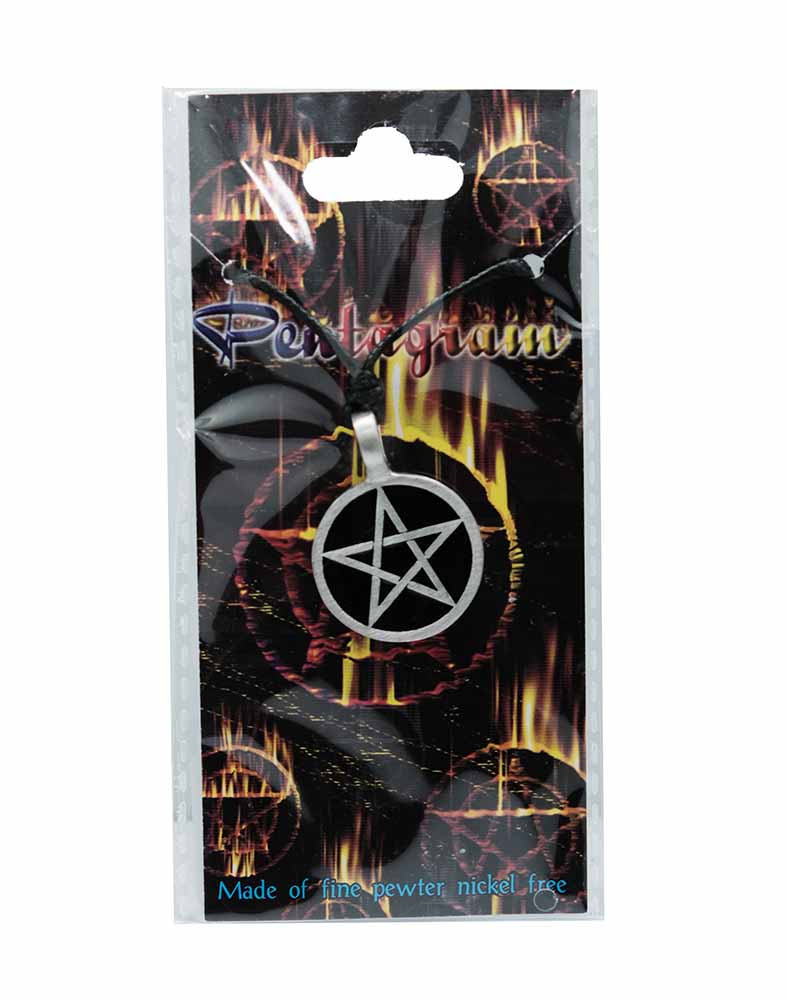 Pendant Pewter Pentagram In Circle With Black Background On Disp