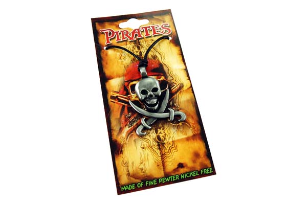 Pendant Pewter Skull Pirate On Display Card